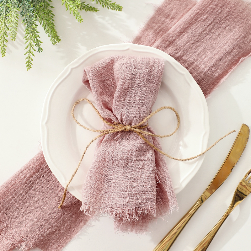 Soft Pink Color Napkin For Wedding Table Place Setting Pastel Cotton Gauze Cloth