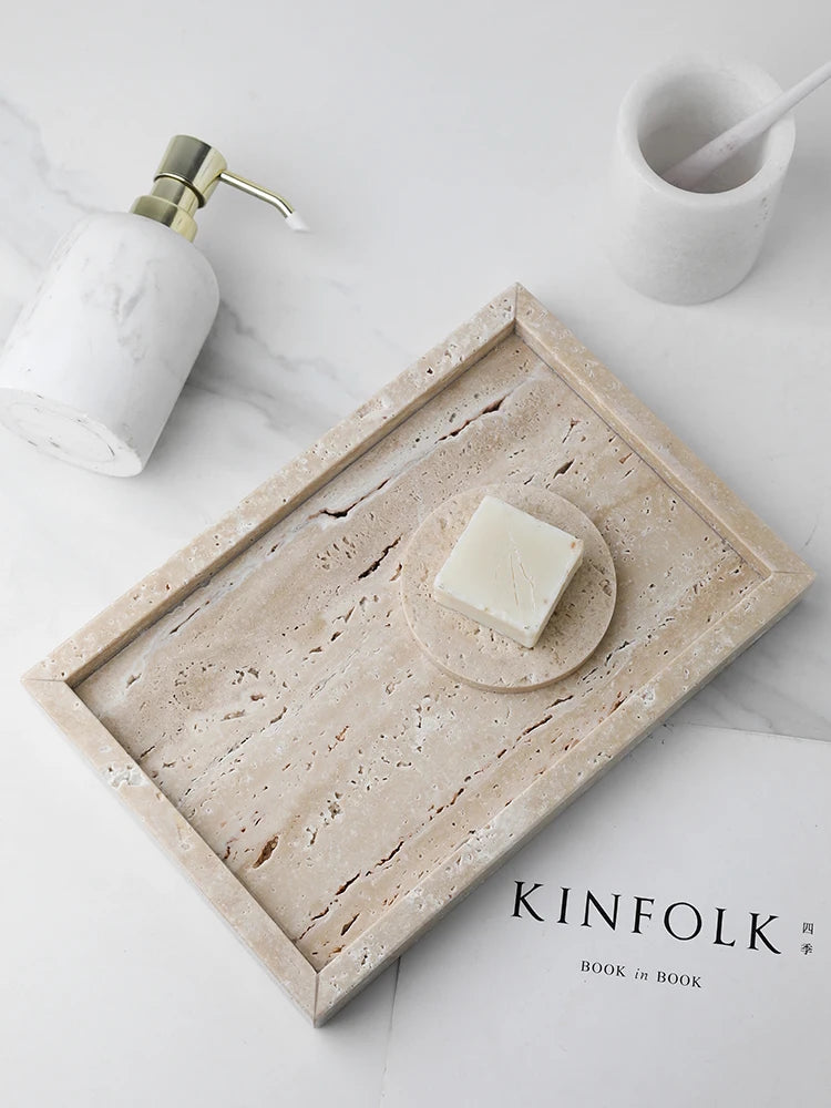 Chiaro Stone Tray Luxury Bathroom Decor Travertine