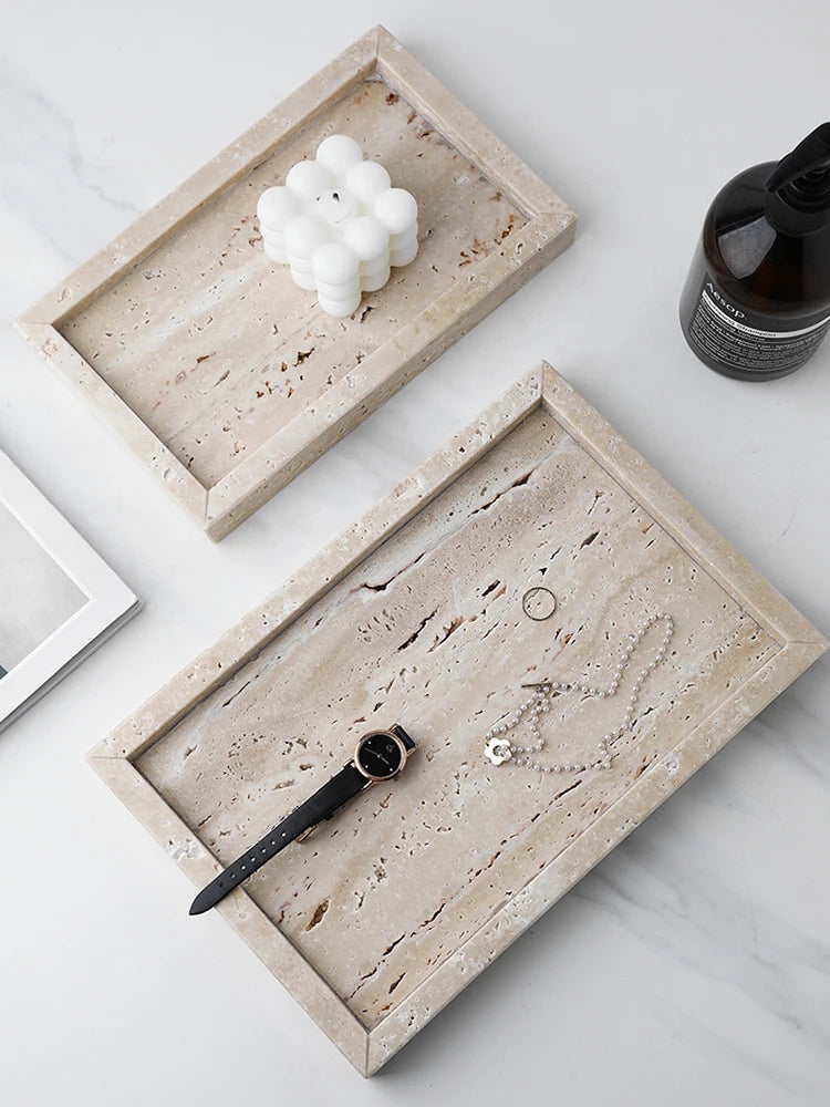 Chiaro Travertine Decorative Stone Trays Bedroom And Bathroom Luxury Decor Accents