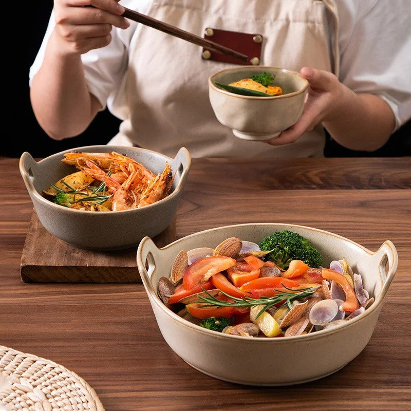 Eating Food From Ceramic Bowl Modern Farmhouse Ranch Style Prairie Tableware