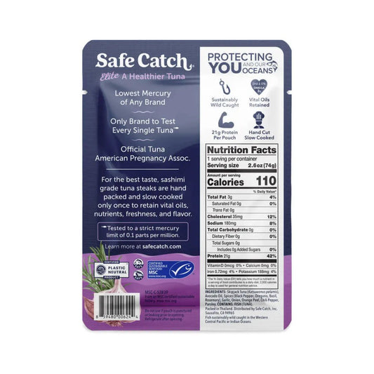 Garlic Herb Safe Catch Elite Pure Wild Tuna Pouch Ingredients And Nutrition Facts