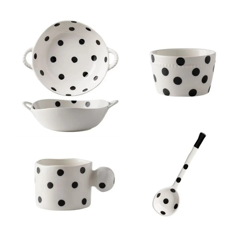 Farmhouse Black Polka Dot Style Irregular Shaped Ceramic Dinnerware