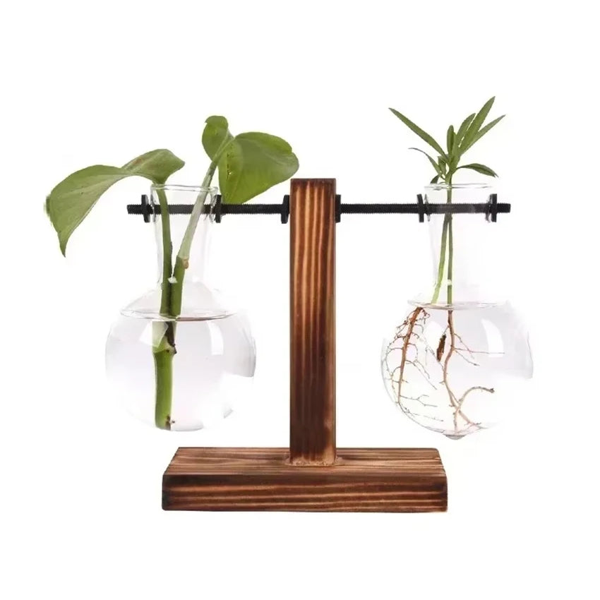 wooden post for hanging plants Wooden Art Hydroponics Container Transparent Glass Vase Modern Flower Plant Container Creative Terrarium Flowerpot for Room Home Wedding Decoration