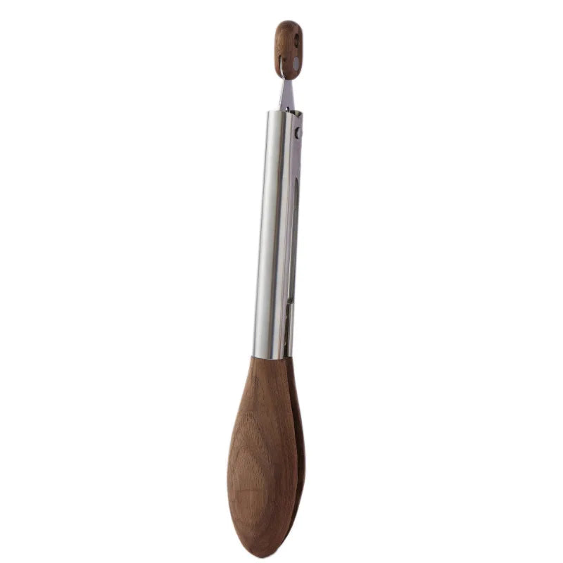 Stainless Steel & Real Walnut Wood Kitchen Tongs