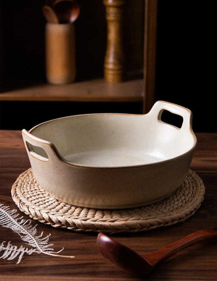 Ranch Home Decor Creamery Color Prairie Style Modern Farmhouse Ceramic Bowl With Handles