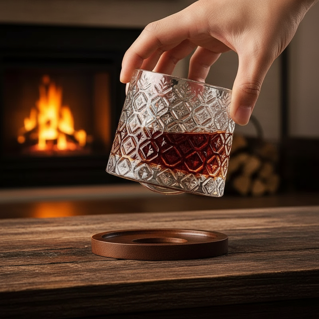 Yacht Club Style Rotating Whiskey Glass & Coaster