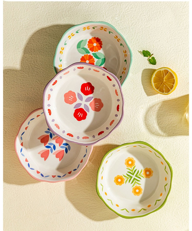 Beautiful Ceramic Pottery Bowls In Cottage Vintage Floral Prints