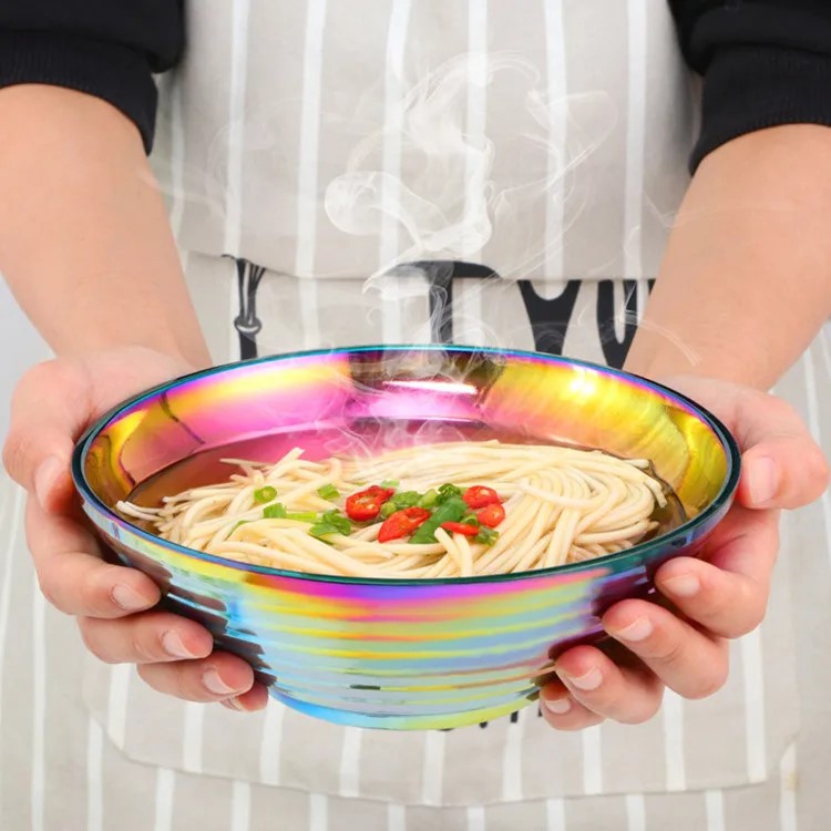 Holding A Hot Bowl Of Noodle Soup Glam Iridescent Rainbow Stainless Steel Insulated Bowl
