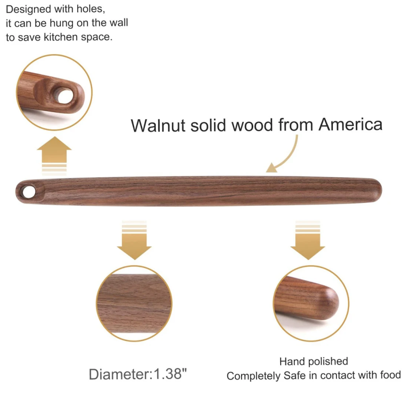 Solid Walnut Wood French Rolling Pins