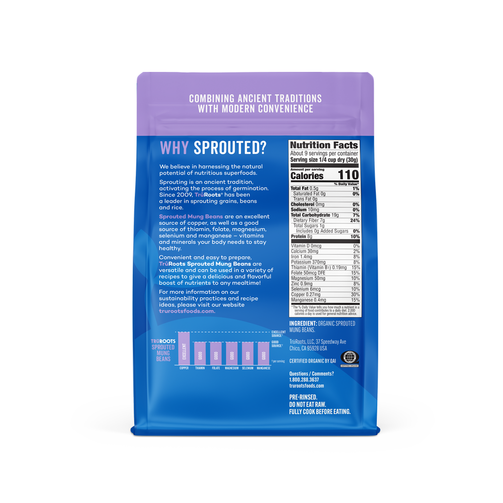 Organic Tru Roots Sprouted Mung Beans Ingredients And Nutrition Facts 10 Ounce