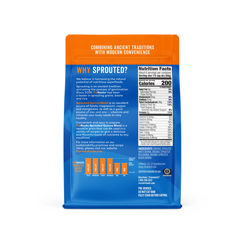 Organic Tru Roots Sprouted Quinoa Blend Ingredients And Nutrition Facts 11 Ounce