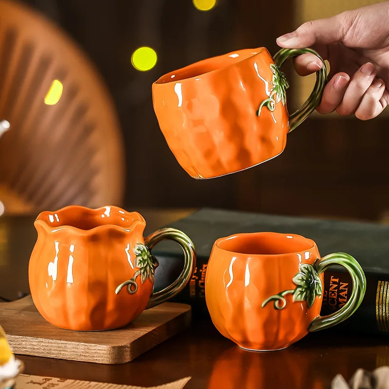 Enchanted Pumpkin Shaped Ceramic Mugs