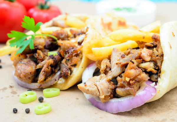 Two Greek Gyros In Pita Breads Enjoyable With Greek Marinade Dressing From Terra Powders