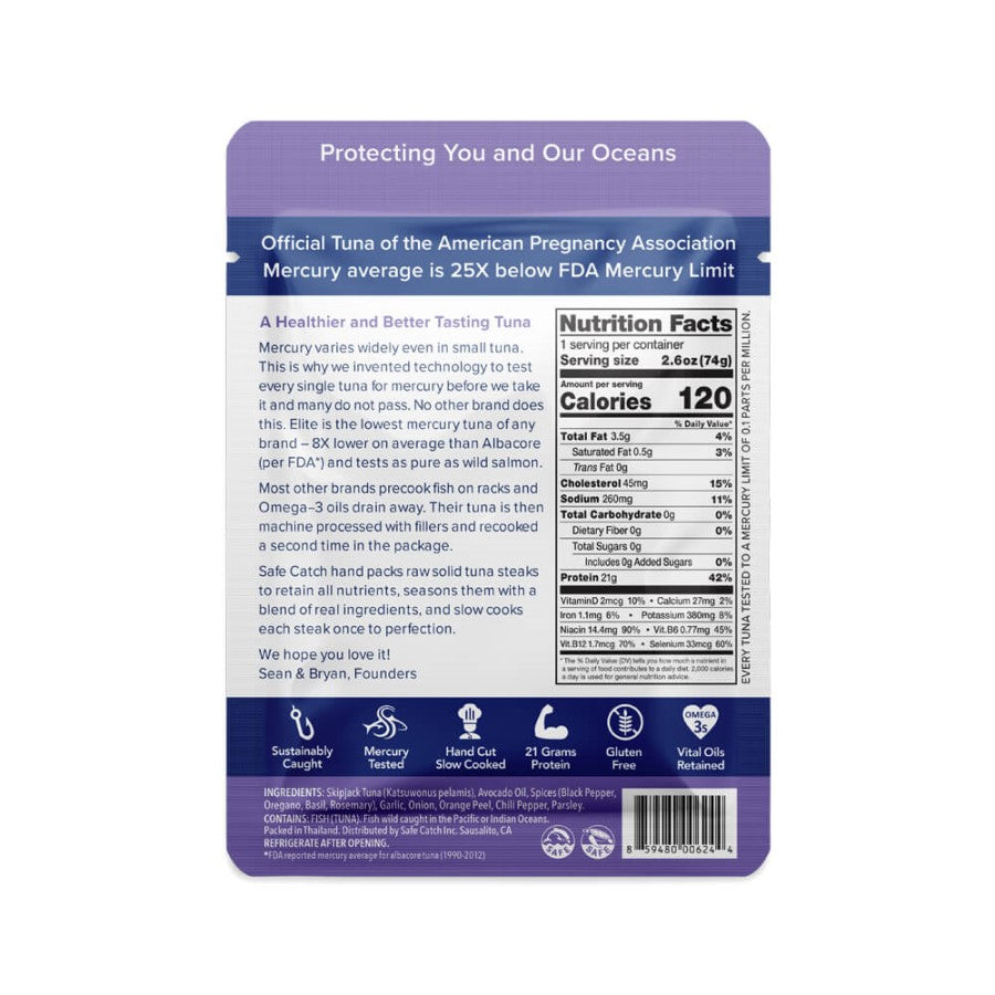 Garlic Herb Safe Catch Elite Pure Wild Tuna Pouch Ingredients And Nutrition Facts