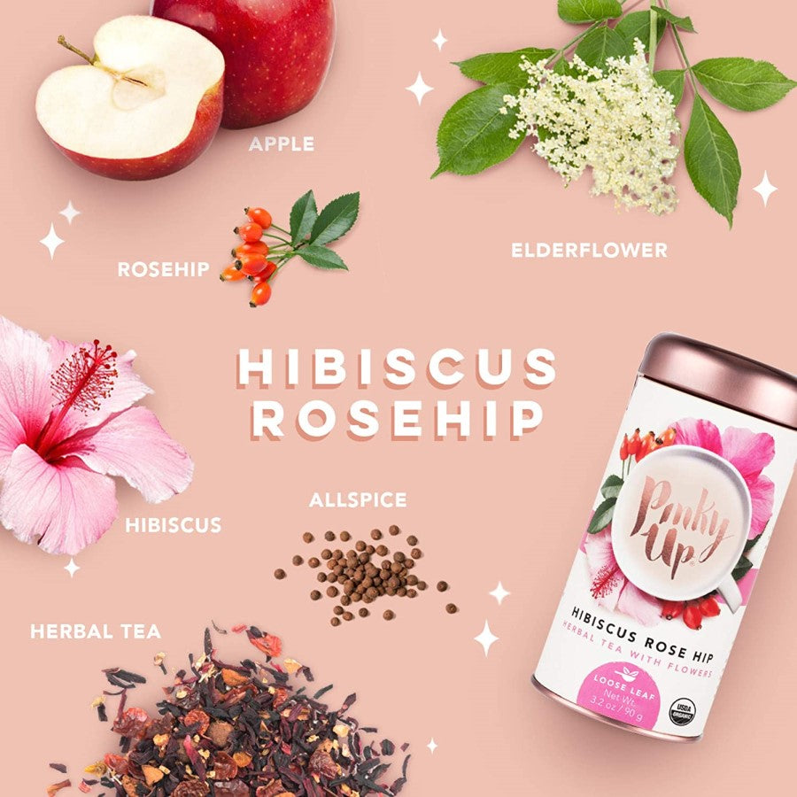 Hibiscus Rose Hip Organic Ingredients In Pinky Up Loose Leaf Herbal Flower Tea