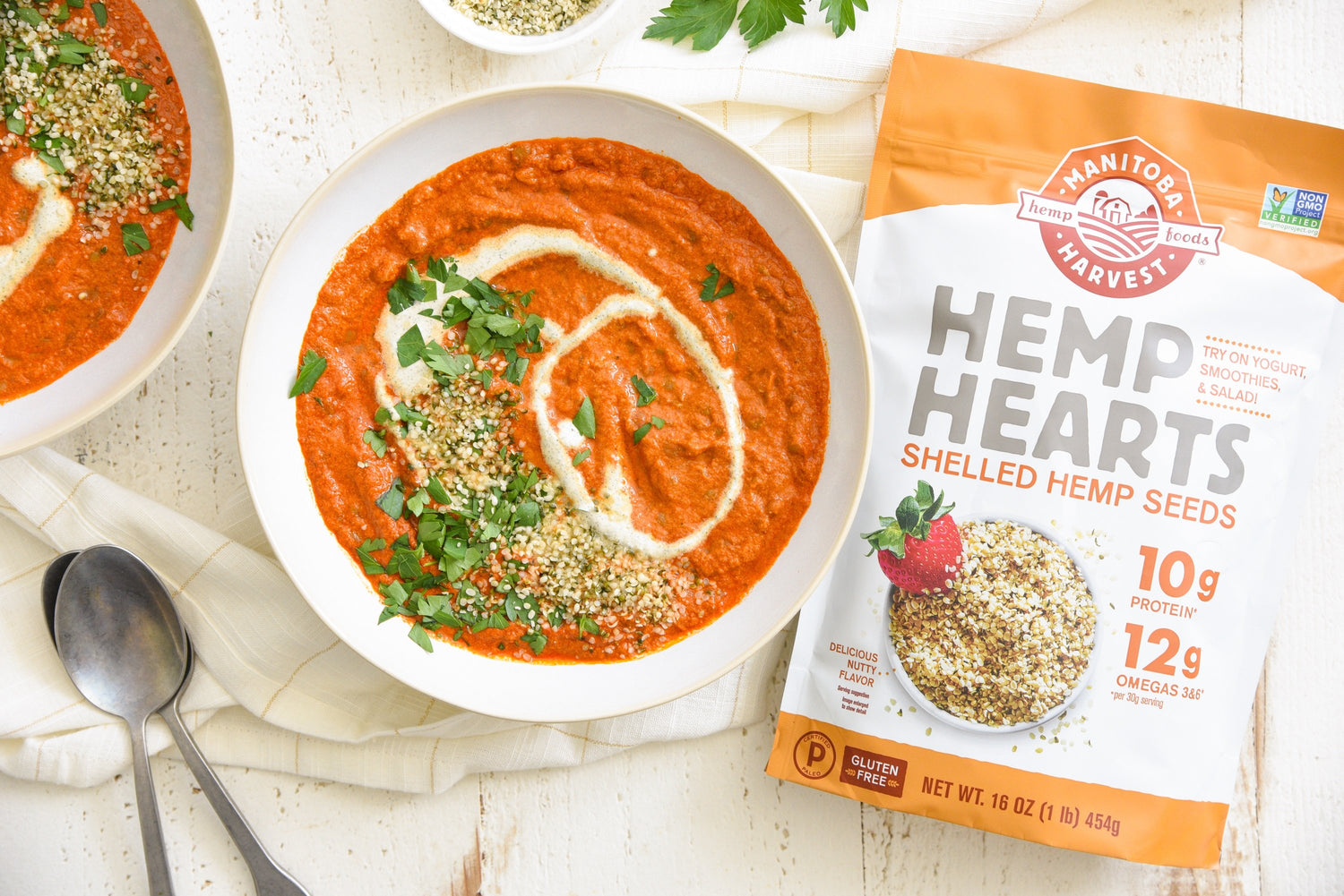 Manitoba Harvest Recipe Roasted Red Pepper Harissa Soup With Lentils Gluten Free Non-GMO Hemp Hearts