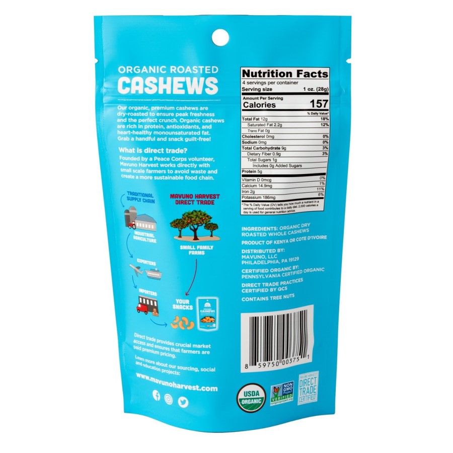 Mavuno Harvest Organic Roasted Cashews Single Ingredient Nutrition Facts