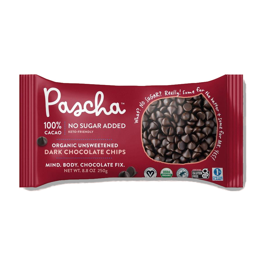 Pascha 100% Cacao Organic Unsweetened Vegan Chocolate Chips 8.8oz – Terra  Powders