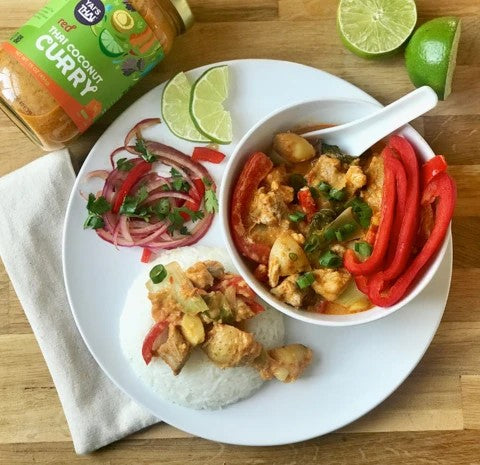 Red Thai Coconut Curry Pork Vegetables Meal Yais Thai