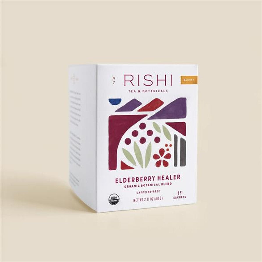 Box Of Rishi Tea & Botanicals Caffeine Free Elderberry Healer Organic Herbal Tea Sachets