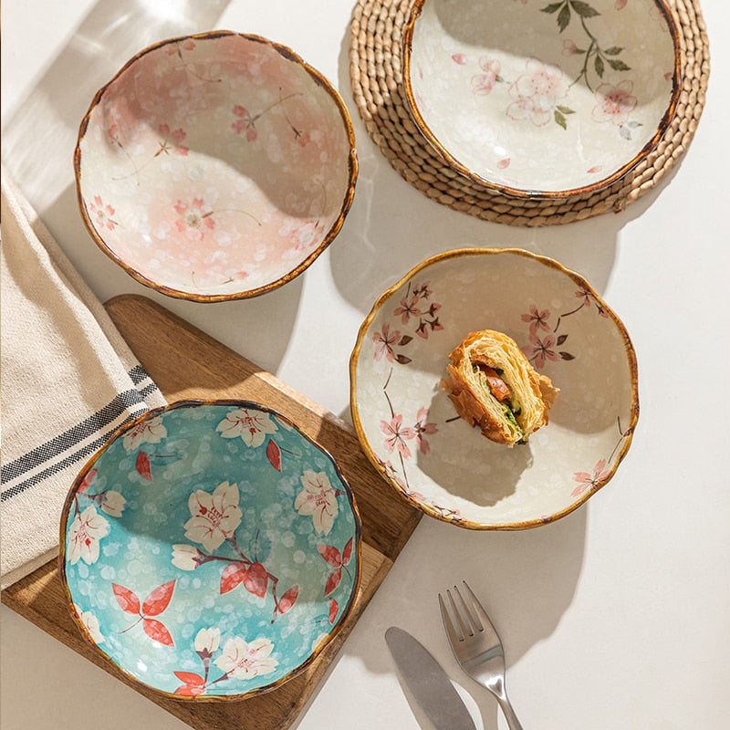 Floral Pattern Ceramic Bowls In Farmhouse Kitchen Styles