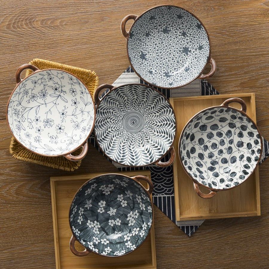 Beautiful Ceramic Dishware Bowls With Handles Modern Farmhouse Style Tableware