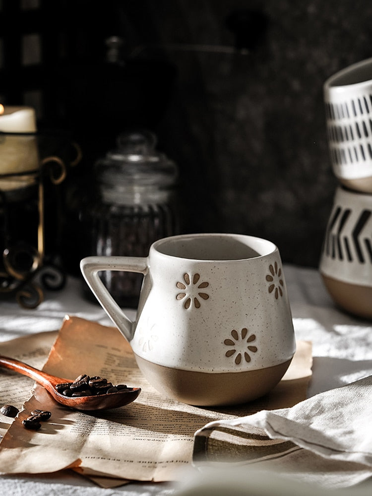 Flower Print Mug With Triangle Handle Solarfri Nordic Style Coffee Cup