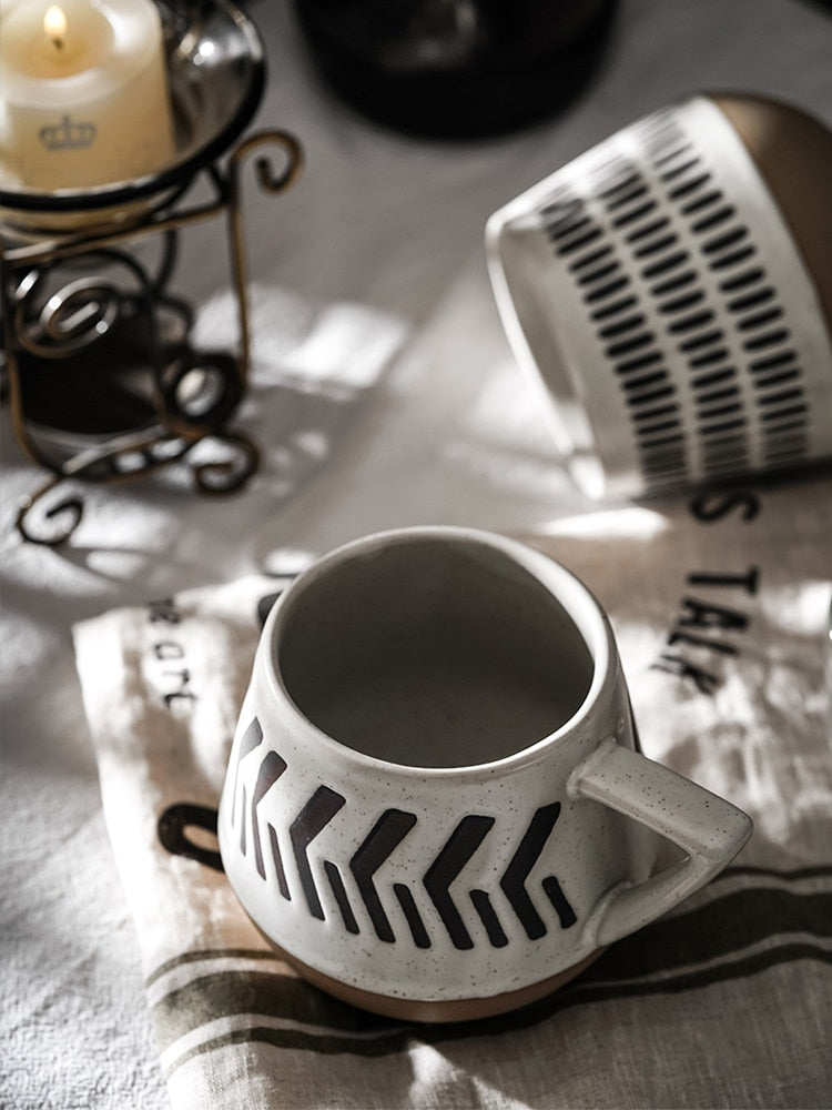 Nordic Inspired Mugs With Triangular Handles And Scandinavian Style Patterns