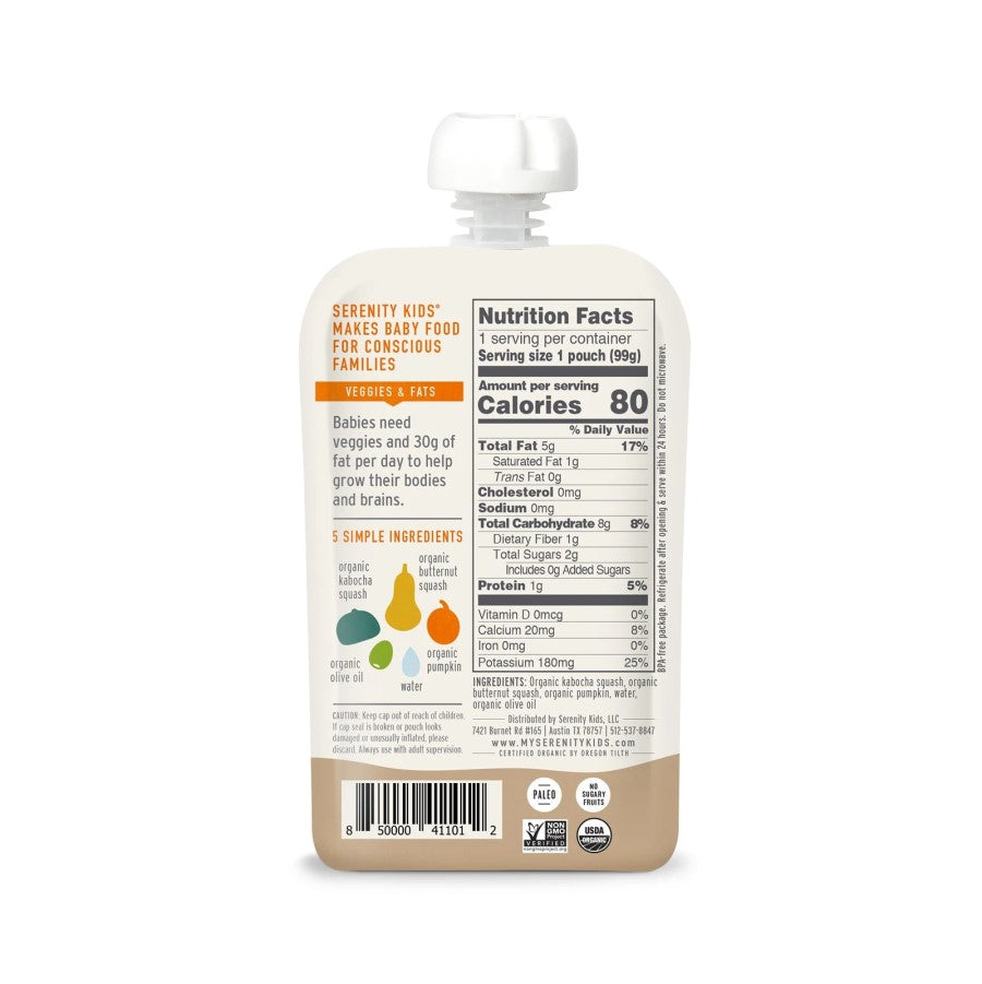 Back Of Serenity Kids Organic Vegetable Squashes Baby Food Pouch Nutrition Facts