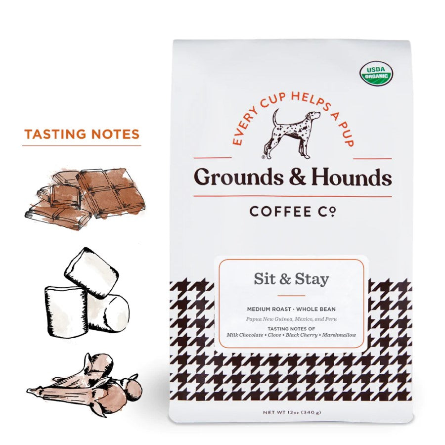 Every Cup Helps A Pup Organic Grounds & Hounds Coffee Co. Sit & Stay Medium Roast Whole Bean