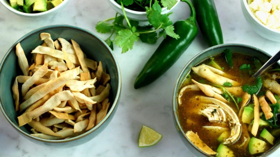 Tortilla Soup With Tortilla Strips Made Using All Purpose Gluten Free Flour Mix From Pamela's Products