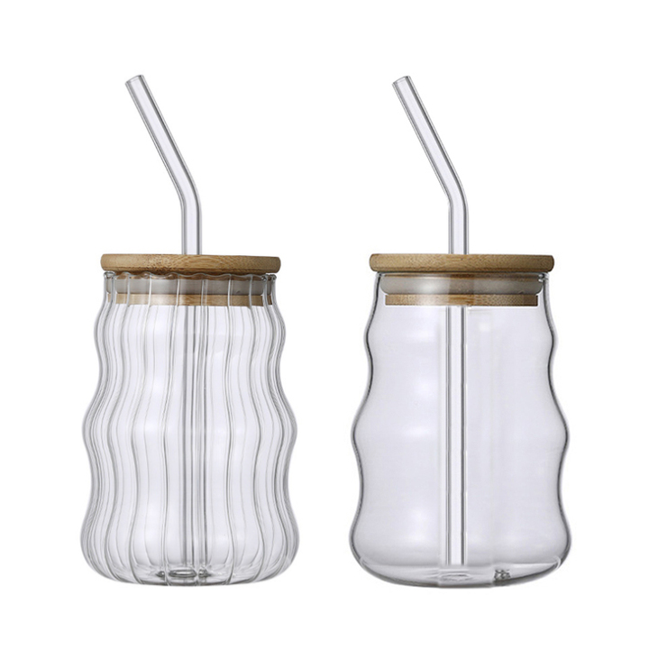 Mason Jar Drinking Glass with Reusable Bamboo Lid & Stainless Steel Straw -  16 oz