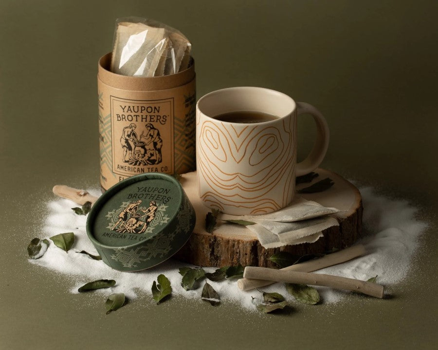 Mug Of Hot Tea Yaupon Brothers American Tea Co. Florida Chai Yaupon Holly Tea Eco Tube And Compostable Tea Bags