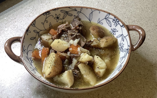 Cozy Crockpot Beef Vegetable Stew Recipe In Modern Farmhouse Style Ceramic Bowl