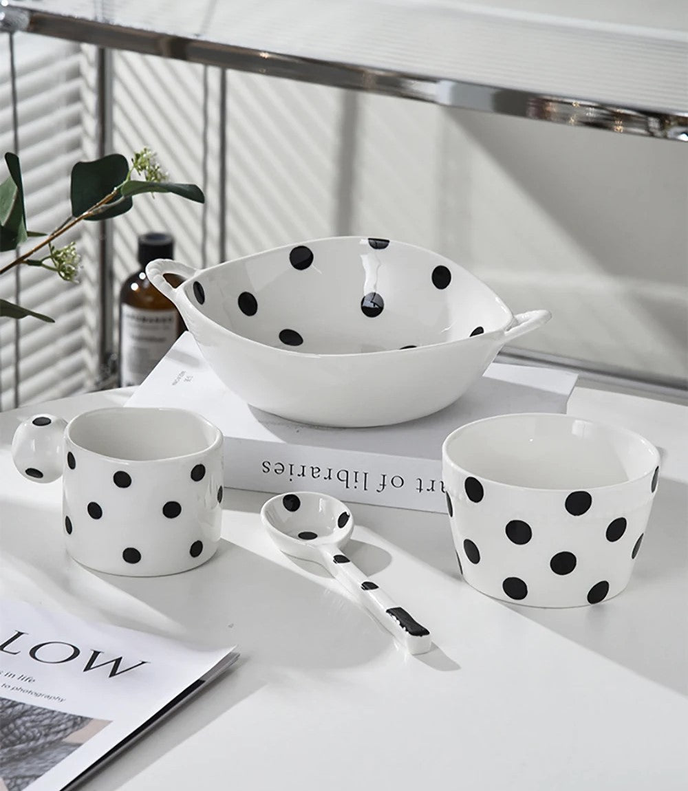 In Vogue Polka Dots Black And White Ceramics In Modern Farmhouse Style Dinnerware