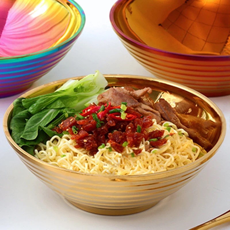 Glam Stainless Steel Dishes Noodle Bowls In Shiny Colors For Luxury Dining