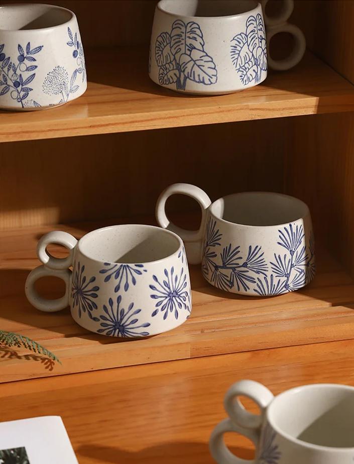Ceramic Mugs With Loop Handles Nature In Blue Garden Inspired Ceramics For Modern Organic Decor