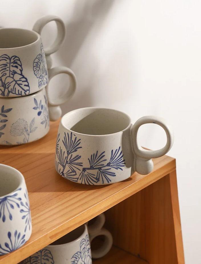 Aesthetic Pottery Nature In Blue Ceramic Mugs With Loop Handle Styles For Organic Decor