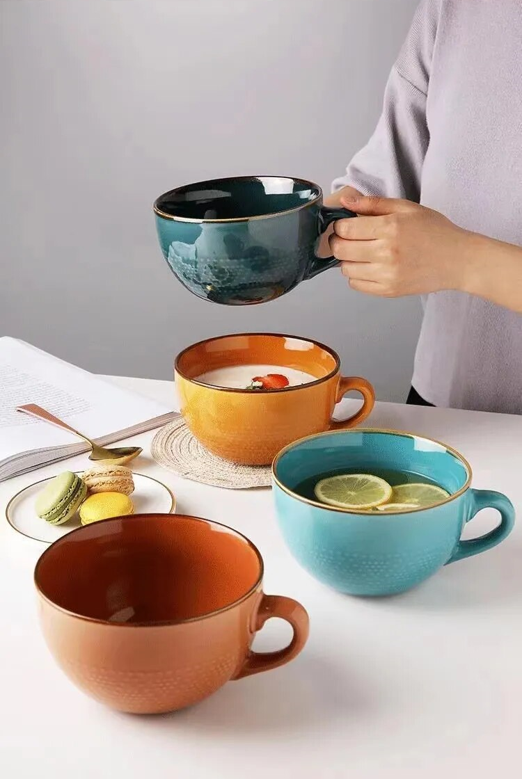 Morning Perk Ceramic Mega Mugs Colorful Pottery For Drinks Snacks And Meals