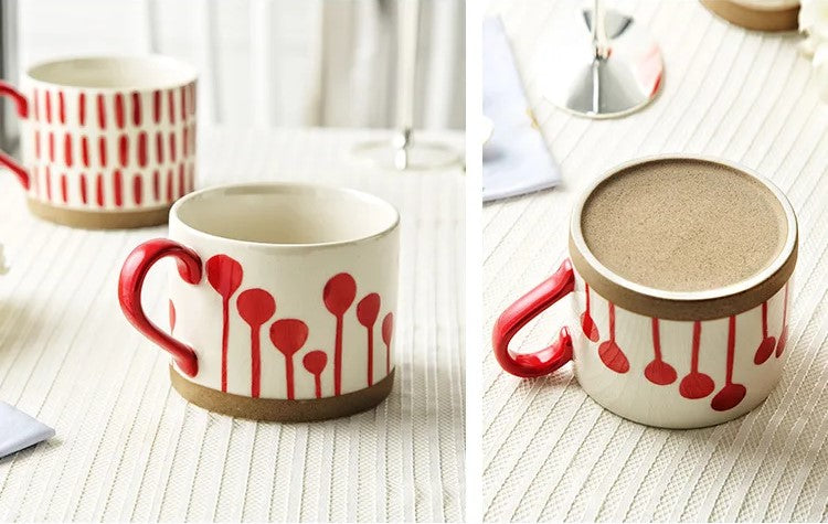 Grounded Art Bold Red Pattern On Light Color Mug With Exposed Pottery Base
