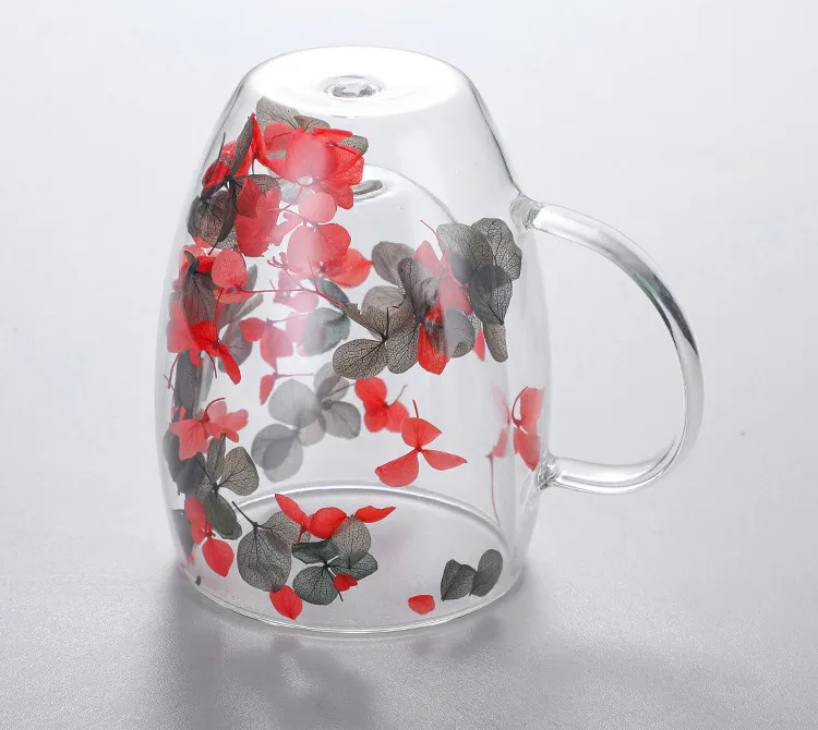 Double Wall Designed Glass Mugs Allow Petal Fancy Cup Filled With Real Flowers To Move As You Tip And Sip