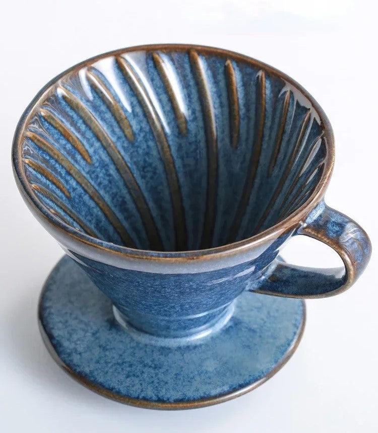 Ribbed Coffee Cone For Pour Over Style Coffee Brewing Oceanside Blue Ceramic Pottery