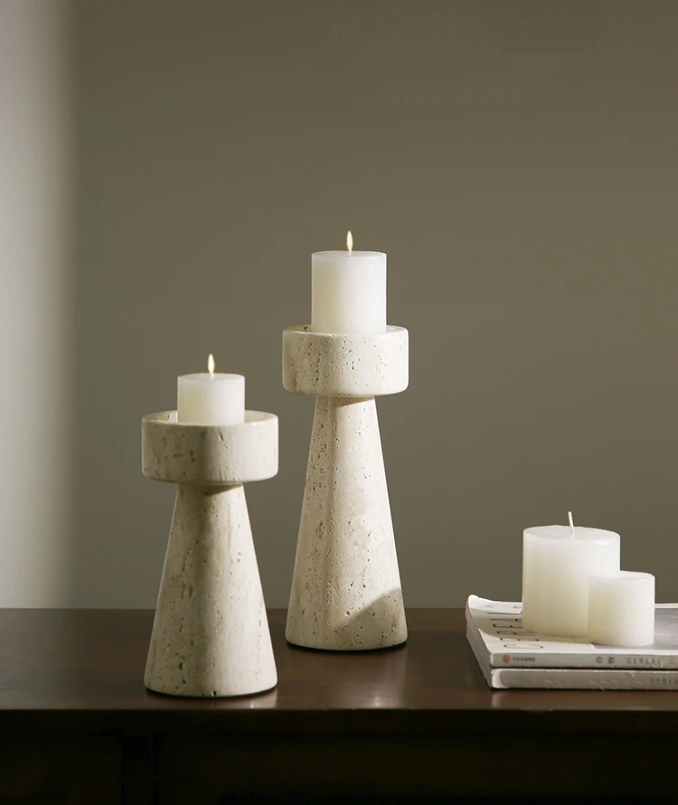 Beautiful Room Decor Candles In Stone Pillars Chiaro Genuine Travertine Candle Holders