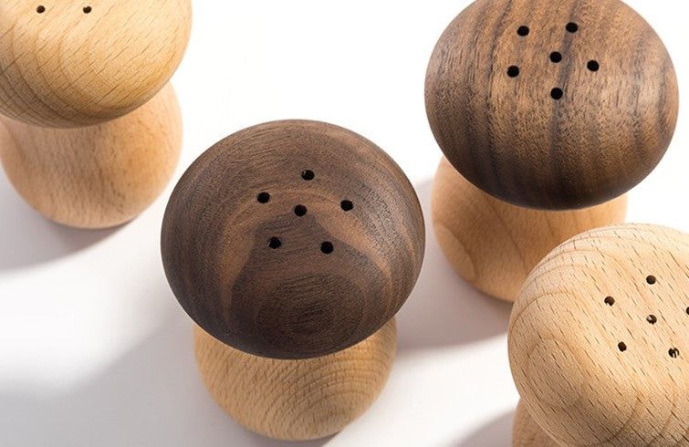 Beautiful Wooden Grain Dark And Light Wood Mushrooms Walnut And Beechwood Toothpick Shakers