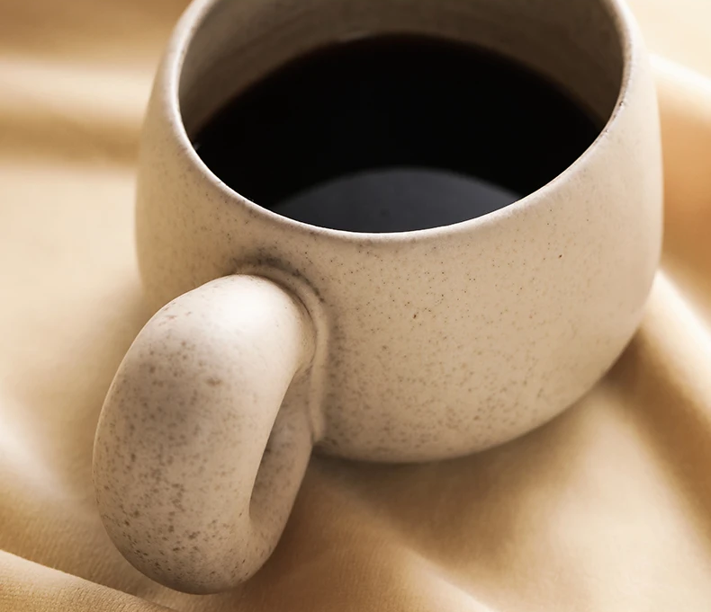 Dark Organic Coffee In Ceramic Pottery Mug With Oversized Handle Chunky Shape For Retro Style Home Coffee Bar Decor