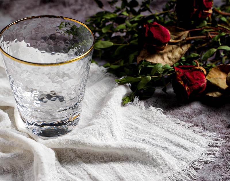 Dried Roses And Stylish Glass With Real Cotton Cloth White Napkin For Photoshoots Home Decor And Tablescapes