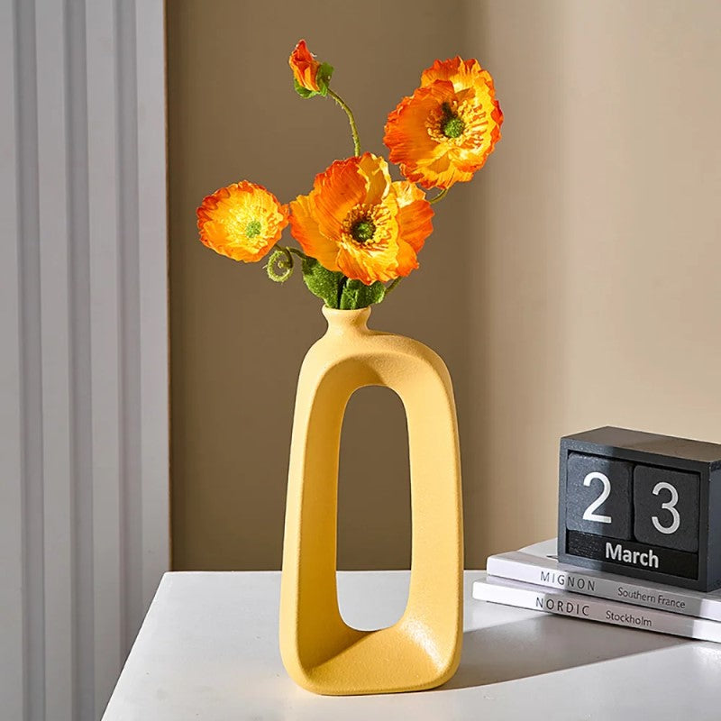 Orange Flowers In Sunny Yellow Vase Abstract Style Home Decor Modern Art Accent