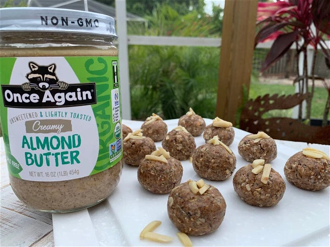 Almond Delights Bites Protein Ball Recipe Using Once Again Unsweetened Lightly Toasted Creamy Almond Butter