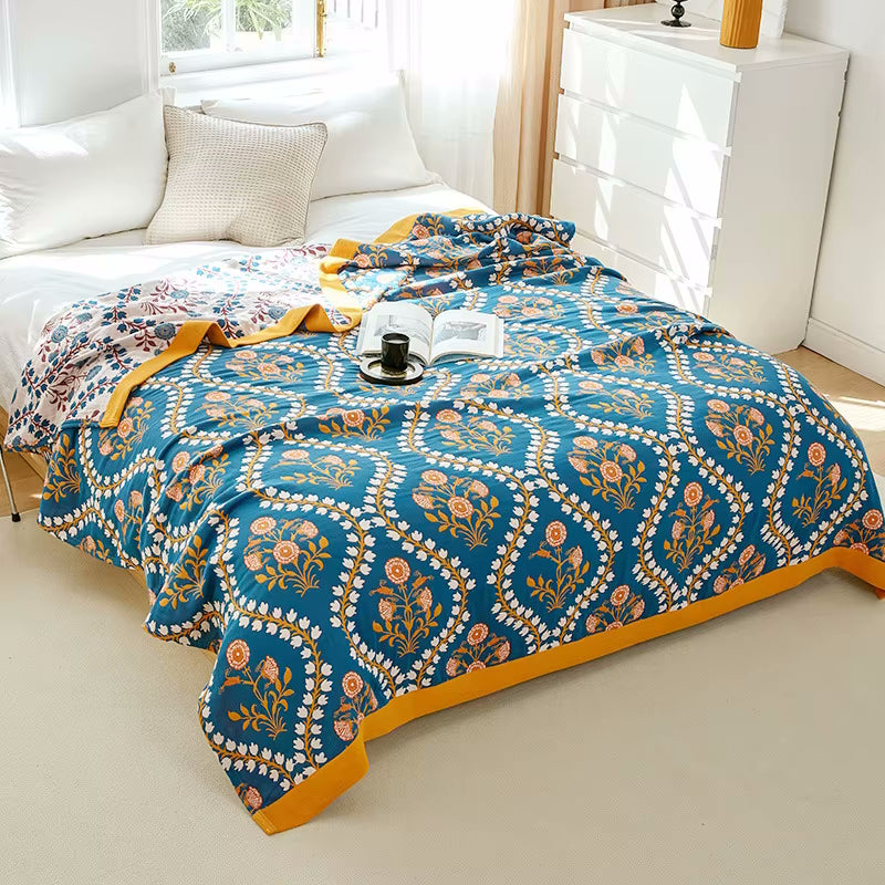 Antheia 2 Regal Floral Cotton Bedding Reversible Quilt Coverlet