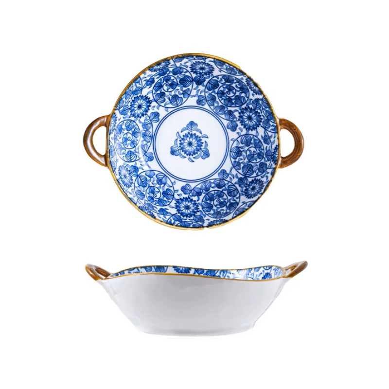 Farmhouse Decorative Bowl Irregular Shaped Ceramic Dish With Handles Oriental Style Ao